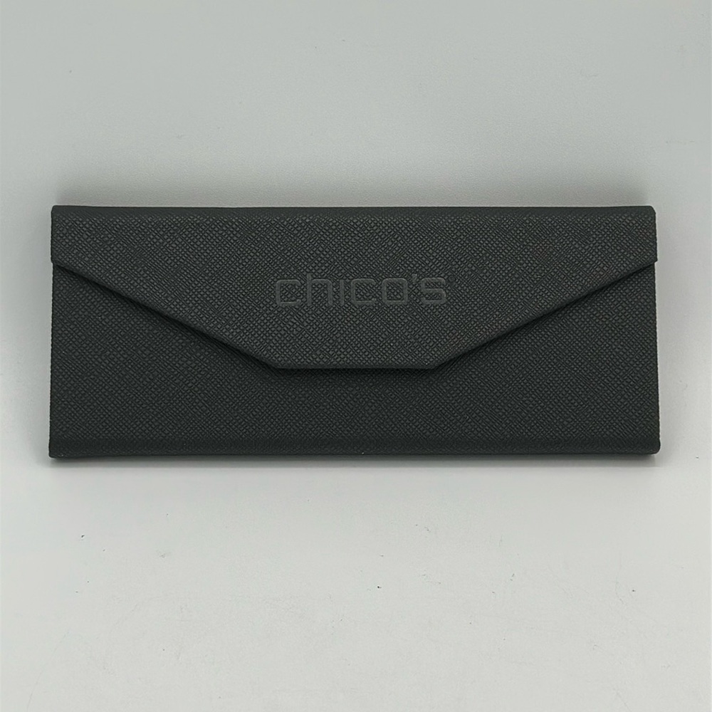 Chico’s black flat-folding glasses case with magnetic closure
